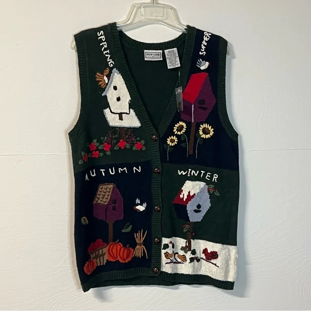 New Look Sweater Vest Women’s Medium Grannycore Cottagecore Seasons - Picture 1 of 7